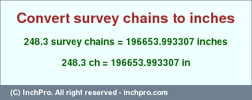 Result converting 248.3 survey chains to inches = 196653.993307 inches