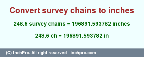 Result converting 248.6 survey chains to inches = 196891.593782 inches