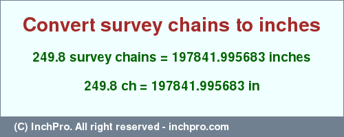 Result converting 249.8 survey chains to inches = 197841.995683 inches