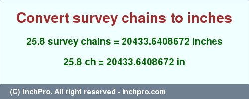 Result converting 25.8 survey chains to inches = 20433.6408672 inches