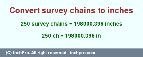 Result converting 250 survey chains to inches = 198000.396 inches