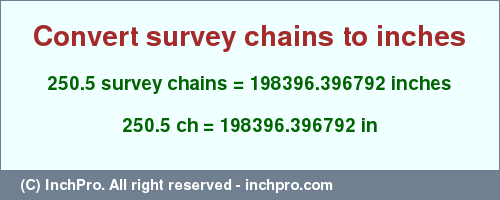 Result converting 250.5 survey chains to inches = 198396.396792 inches