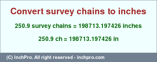 Result converting 250.9 survey chains to inches = 198713.197426 inches