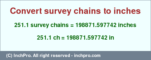 Result converting 251.1 survey chains to inches = 198871.597742 inches