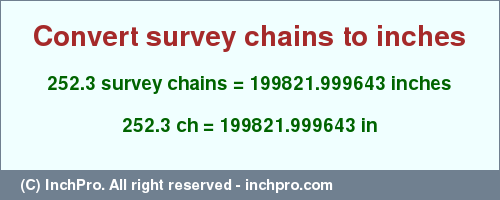 Result converting 252.3 survey chains to inches = 199821.999643 inches