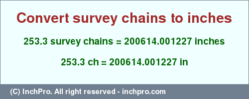 Result converting 253.3 survey chains to inches = 200614.001227 inches