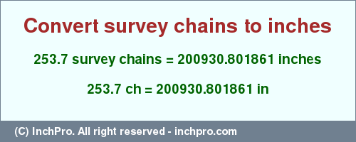 Result converting 253.7 survey chains to inches = 200930.801861 inches