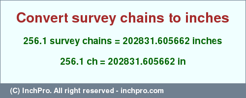 Result converting 256.1 survey chains to inches = 202831.605662 inches