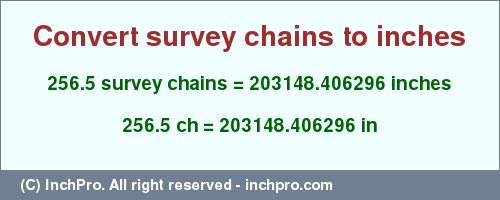 Result converting 256.5 survey chains to inches = 203148.406296 inches