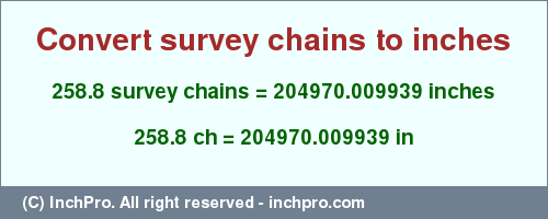 Result converting 258.8 survey chains to inches = 204970.009939 inches