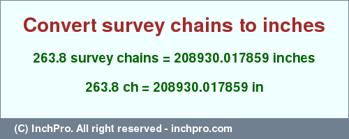 Result converting 263.8 survey chains to inches = 208930.017859 inches