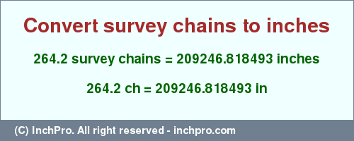 Result converting 264.2 survey chains to inches = 209246.818493 inches