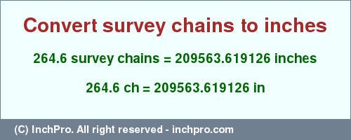 Result converting 264.6 survey chains to inches = 209563.619126 inches