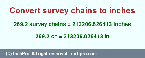 Result converting 269.2 survey chains to inches = 213206.826413 inches