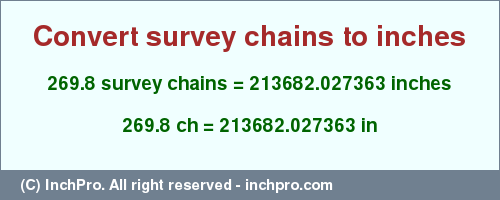 Result converting 269.8 survey chains to inches = 213682.027363 inches