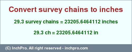 Result converting 29.3 survey chains to inches = 23205.6464112 inches