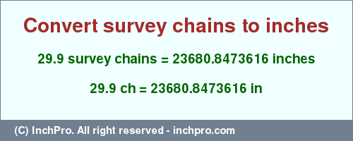 Result converting 29.9 survey chains to inches = 23680.8473616 inches