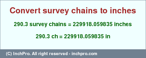 Result converting 290.3 survey chains to inches = 229918.059835 inches