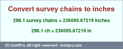 Result converting 298.1 survey chains to inches = 236095.67219 inches