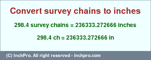 Result converting 298.4 survey chains to inches = 236333.272666 inches