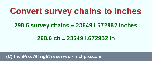 Result converting 298.6 survey chains to inches = 236491.672982 inches