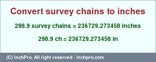 Result converting 298.9 survey chains to inches = 236729.273458 inches