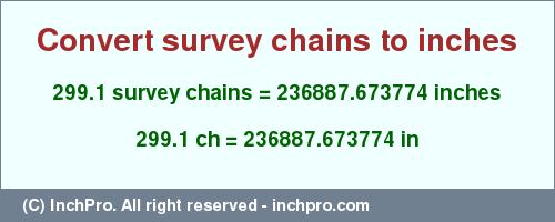 Result converting 299.1 survey chains to inches = 236887.673774 inches