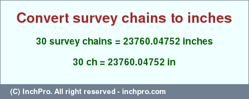 Result converting 30 survey chains to inches = 23760.04752 inches