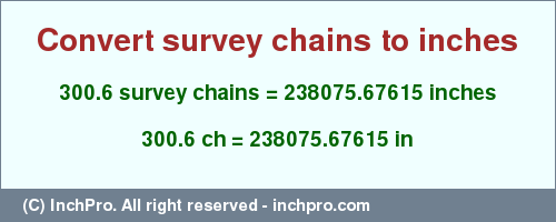 Result converting 300.6 survey chains to inches = 238075.67615 inches