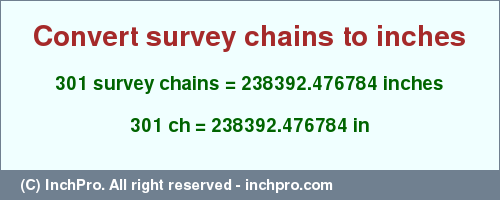 Result converting 301 survey chains to inches = 238392.476784 inches