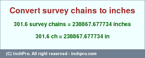 Result converting 301.6 survey chains to inches = 238867.677734 inches