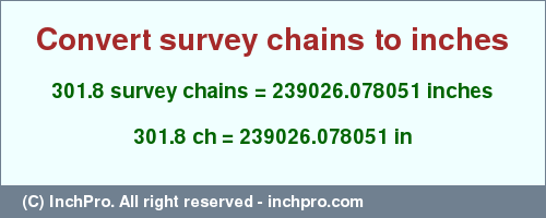 Result converting 301.8 survey chains to inches = 239026.078051 inches