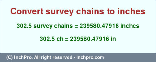 Result converting 302.5 survey chains to inches = 239580.47916 inches