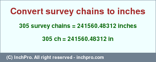 Result converting 305 survey chains to inches = 241560.48312 inches