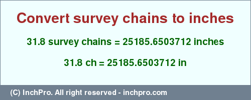 Result converting 31.8 survey chains to inches = 25185.6503712 inches