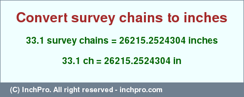 Result converting 33.1 survey chains to inches = 26215.2524304 inches