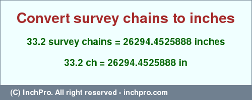 Result converting 33.2 survey chains to inches = 26294.4525888 inches