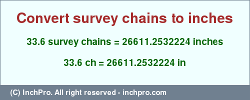 Result converting 33.6 survey chains to inches = 26611.2532224 inches