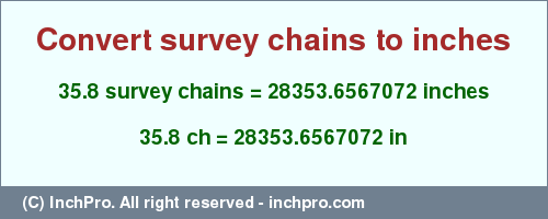 Result converting 35.8 survey chains to inches = 28353.6567072 inches