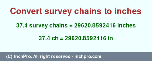 Result converting 37.4 survey chains to inches = 29620.8592416 inches