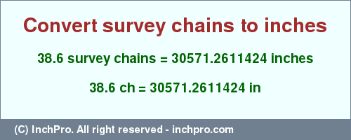 Result converting 38.6 survey chains to inches = 30571.2611424 inches