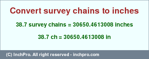 Result converting 38.7 survey chains to inches = 30650.4613008 inches