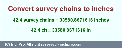 Result converting 42.4 survey chains to inches = 33580.8671616 inches