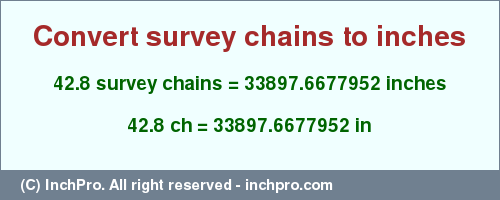 Result converting 42.8 survey chains to inches = 33897.6677952 inches