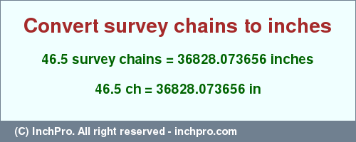 Result converting 46.5 survey chains to inches = 36828.073656 inches