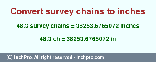Result converting 48.3 survey chains to inches = 38253.6765072 inches