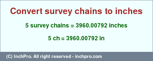 Result converting 5 survey chains to inches = 3960.00792 inches