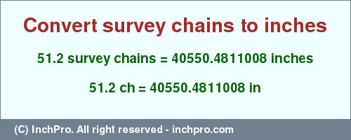 Result converting 51.2 survey chains to inches = 40550.4811008 inches