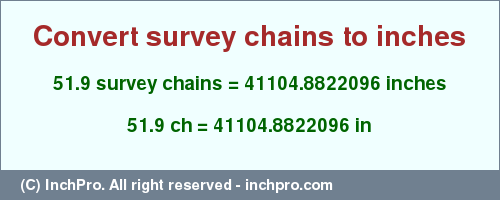 Result converting 51.9 survey chains to inches = 41104.8822096 inches