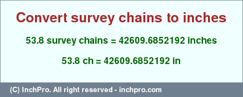 Result converting 53.8 survey chains to inches = 42609.6852192 inches